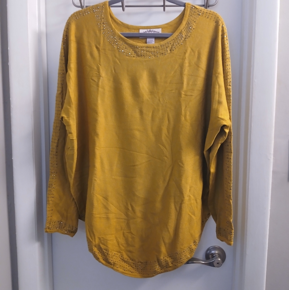 Oliver Mustard Yellow Silver Stud Embellished Sweater XL NWOT